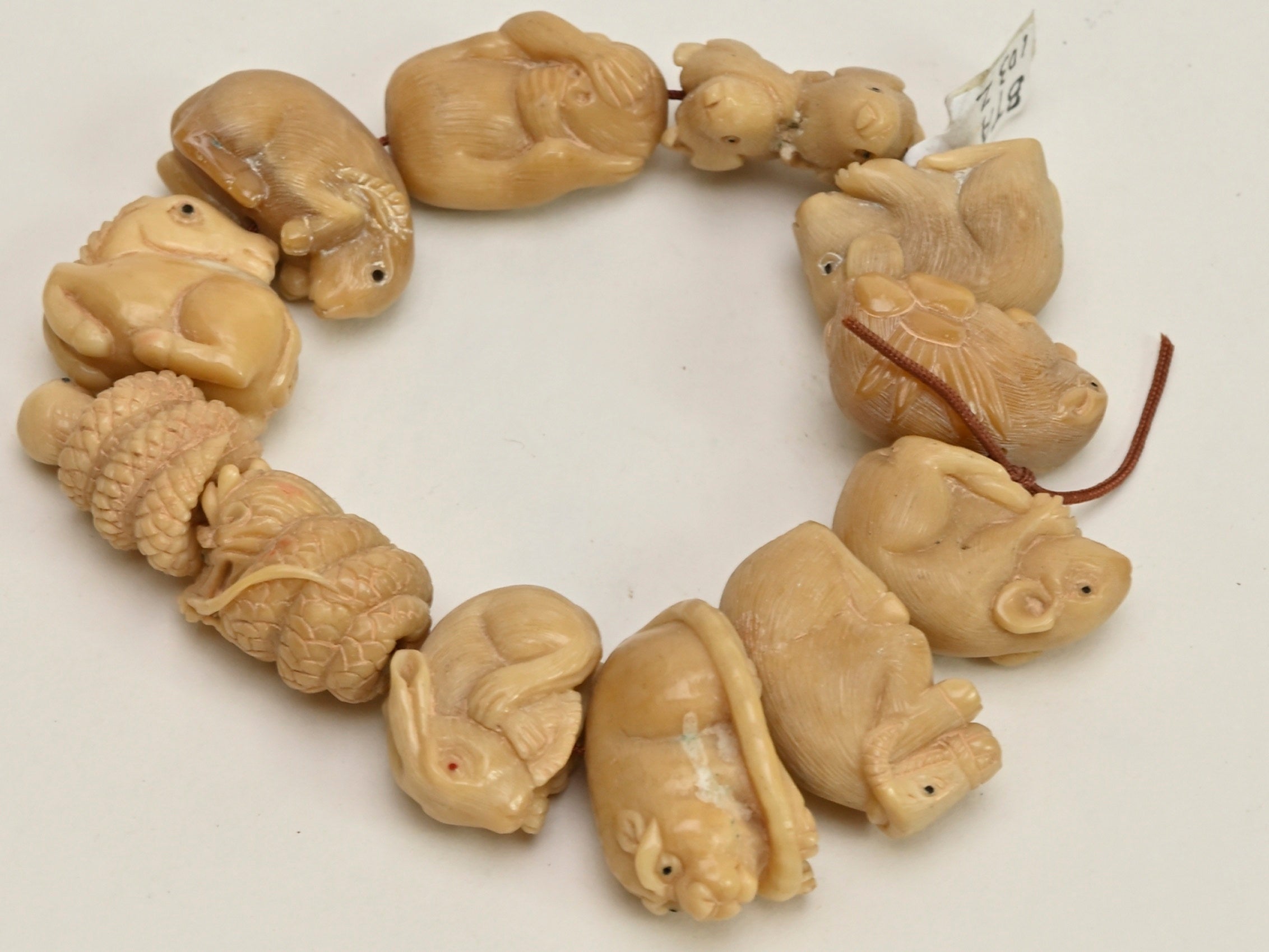 Carved ivory vintage oriental Chinese zodiac beads sale antique